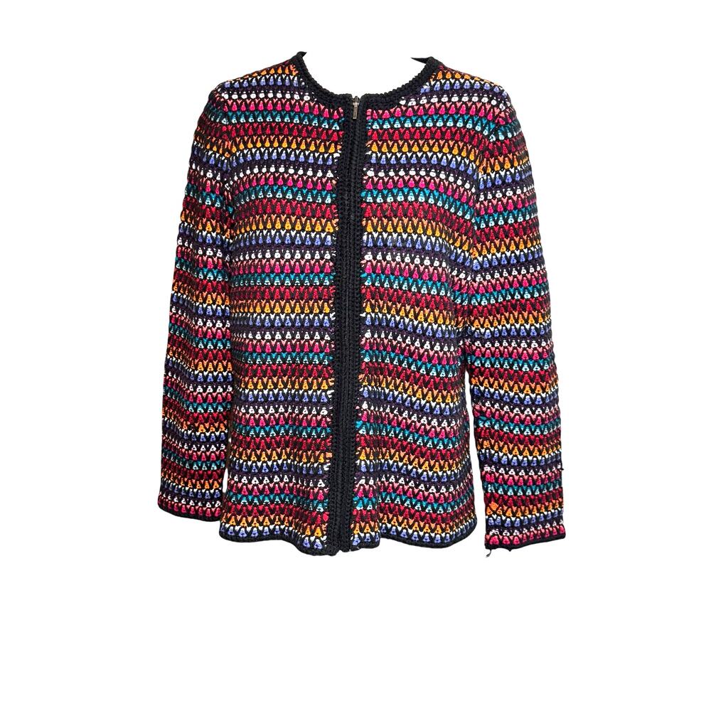 Coldwater Creek Full‎ Zip Sweater Rainbow Size LARGE Multicolor Bright